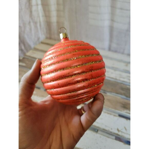Orange glitter Germany Glass ball ornament Xmas tree - Picture 4 of 7